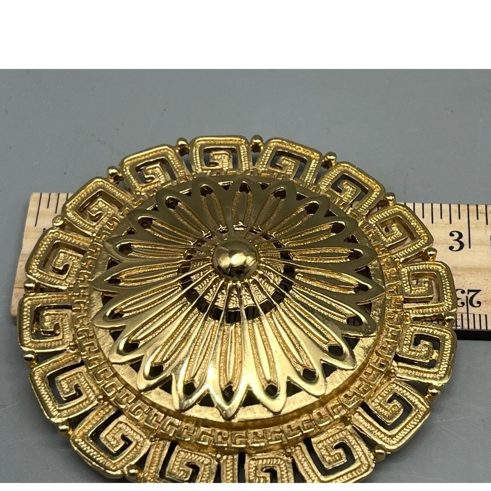 Vtg 60's/70s Signed Monet Etruscan‎ Greek large Medallion Brooch Book Piece